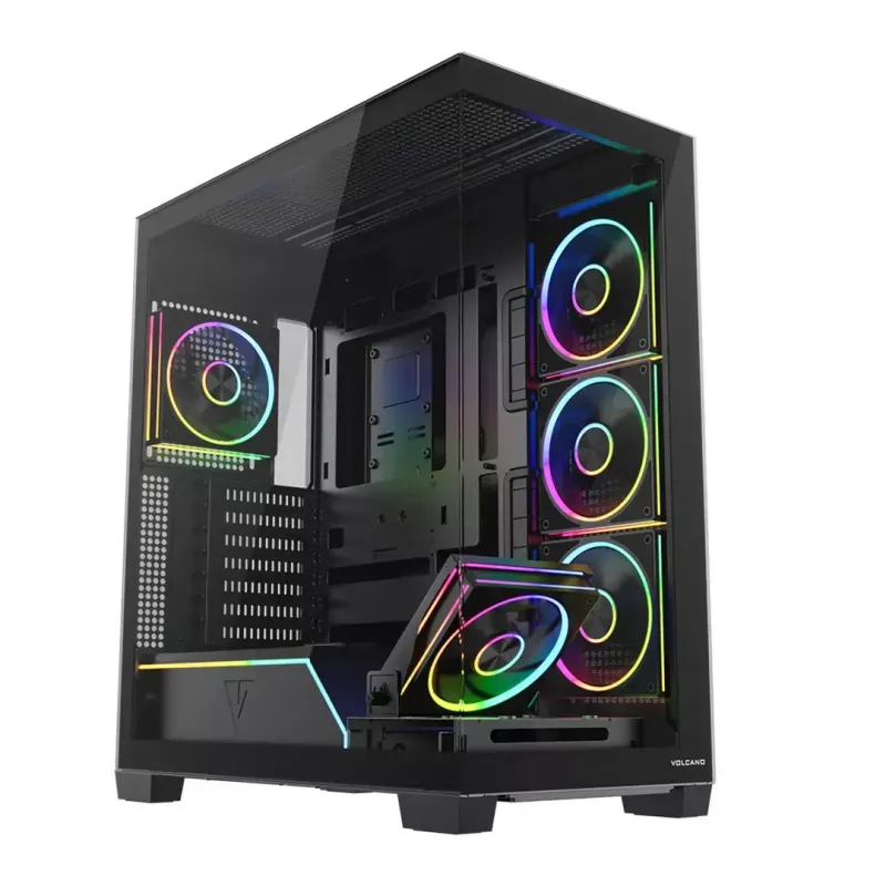 PC midi-tower behuizing MODECOM VOLCANO STELLAR PLUS ARGB MIDI, 5 frontventilatoren, gehard glas, USB-C