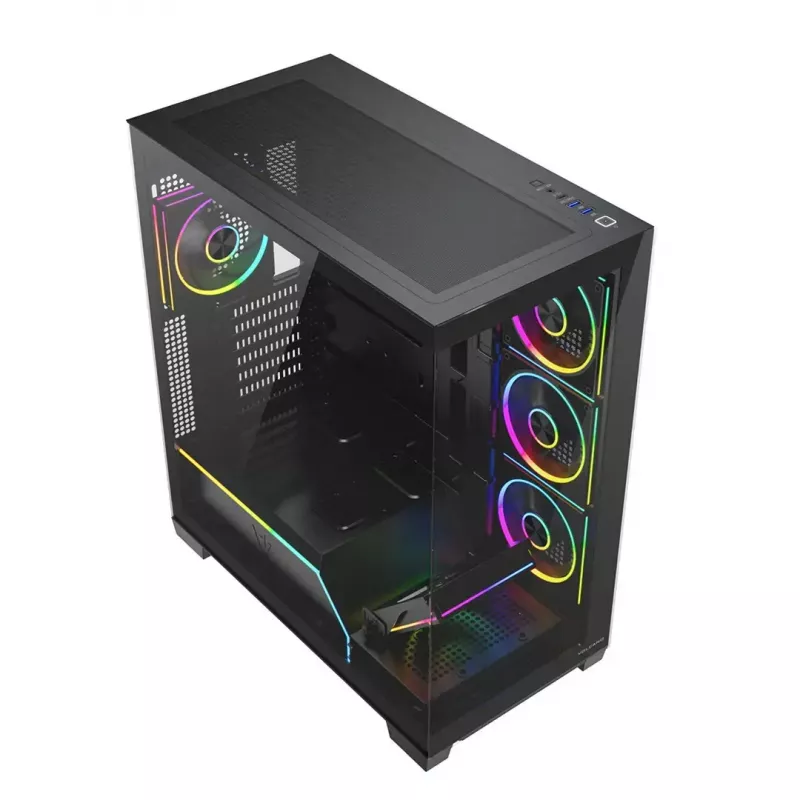 PC midi-tower behuizing MODECOM VOLCANO STELLAR PLUS ARGB MIDI, 5 frontventilatoren, gehard glas, USB-C