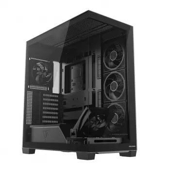 PC midi-tower behuizing MODECOM VOLCANO STELLAR PLUS ARGB MIDI, 5 frontventilatoren, gehard glas, USB-C