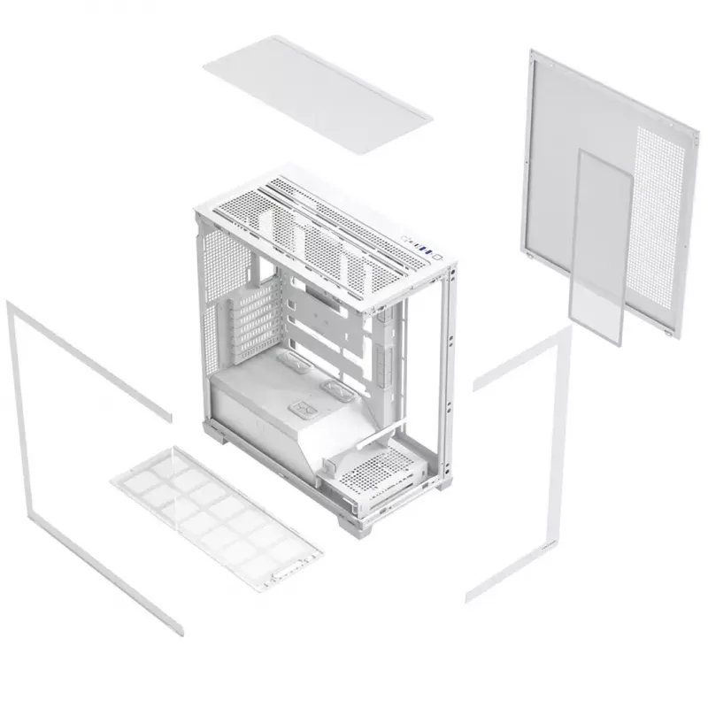 PC-behuizing MODECOM VOLCANO STELLAR PLUS MIDI WIT — midi tower, microATX, gehard glas, USB-C, ondersteunt GPU 420 mm