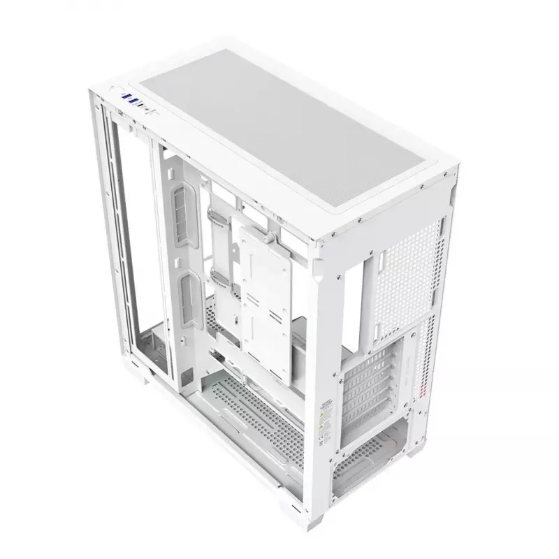 PC-behuizing MODECOM VOLCANO STELLAR PLUS MIDI WIT — midi tower, microATX, gehard glas, USB-C, ondersteunt GPU 420 mm