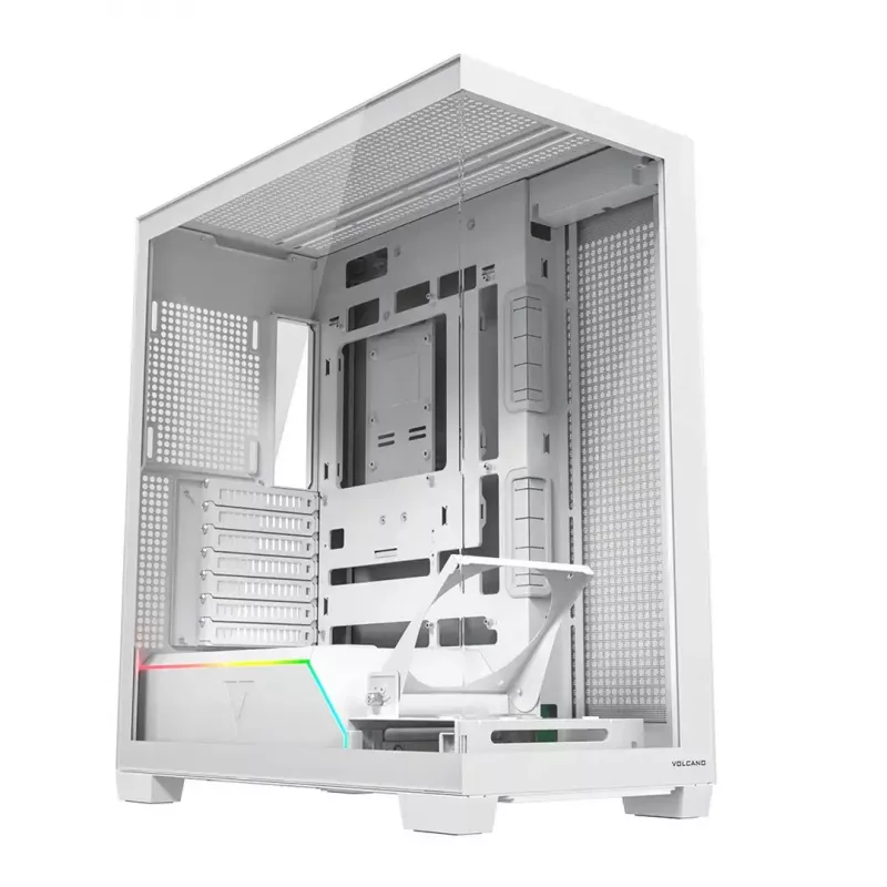 PC-behuizing MODECOM VOLCANO STELLAR PLUS MIDI WIT — midi tower, microATX, gehard glas, USB-C, ondersteunt GPU 420 mm