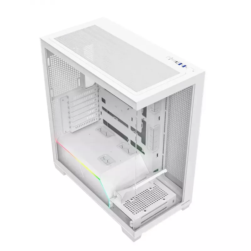 PC-behuizing MODECOM VOLCANO STELLAR PLUS MIDI WIT — midi tower, microATX, gehard glas, USB-C, ondersteunt GPU 420 mm