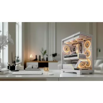 PC-behuizing MODECOM VOLCANO STELLAR PLUS MIDI WIT — midi tower, microATX, gehard glas, USB-C, ondersteunt GPU 420 mm