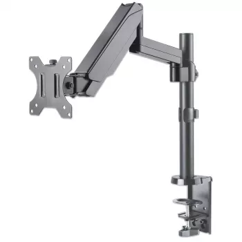 Manhattan tafelsteun voor tv & monitors (full-motion gasdrukveer), voor schermen van 13 inch tot 27 inch, klem- of doorvoermontage, VESA-compatibiliteit: 75x75 mm en 100x100 mm – controleer de afmetingen van de vier bevestigingsgaten op de achterkant van het scherm om te controleren of ze passen, max. 8 kg, steun