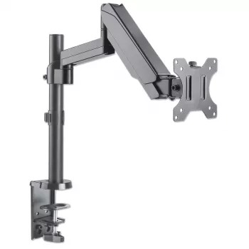 Manhattan tafelsteun voor tv & monitors (full-motion gasdrukveer), voor schermen van 13 inch tot 27 inch, klem- of doorvoermontage, VESA-compatibiliteit: 75x75 mm en 100x100 mm – controleer de afmetingen van de vier bevestigingsgaten op de achterkant van het scherm om te controleren of ze passen, max. 8 kg, steun