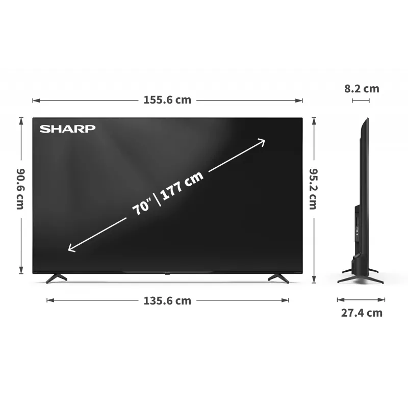 Sharp 70HP5265E TV 177,8 cm (70 inch) 4K Ultra HD Smart TV Wi-Fi zwart