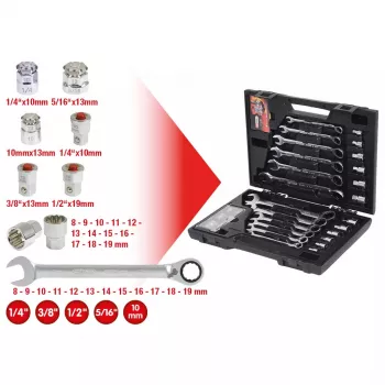 KS Tools GEARplus 503.4960 Ratel-combinatiesleutelset, 30 stuks, in koffer