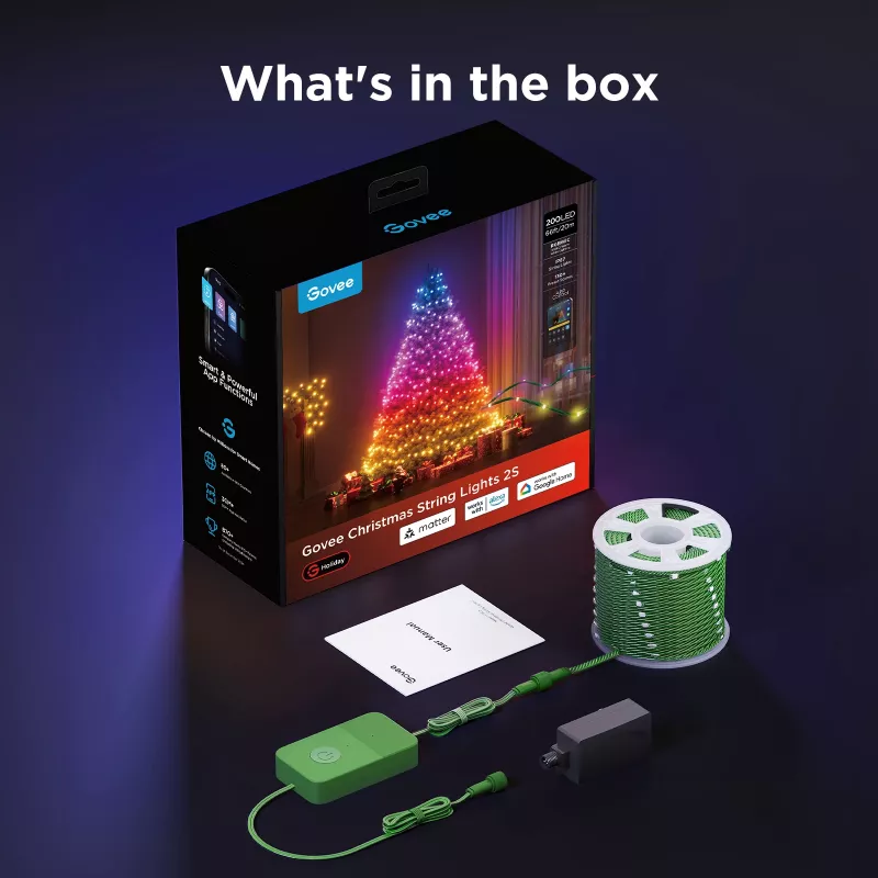 Govee Smart-lichtsnoer 2S 20 m, Wi-Fi/Bluetooth, groen, 20 m lengte, 2,5 m netsnoer, 6 mm breedte