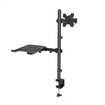 Manhattan desksteun voor monitor- en laptopcombinatie (Full-Motion), voor beeldschermen: 10-27 inch, laptop tot 17 inch, klembevestiging, VESA-compatibiliteit: 75x75 en 100x100 mm – controleer de afmetingen van de vier bevestigingsgaten op de achterkant van het beeldscherm om te controleren of ze passen, max. 8 kg, houder
