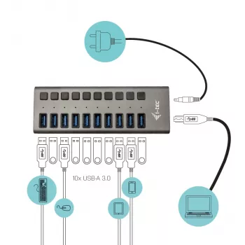 i-tec USB 3.0 Charging HUB 10 poorten + voeding 48 W