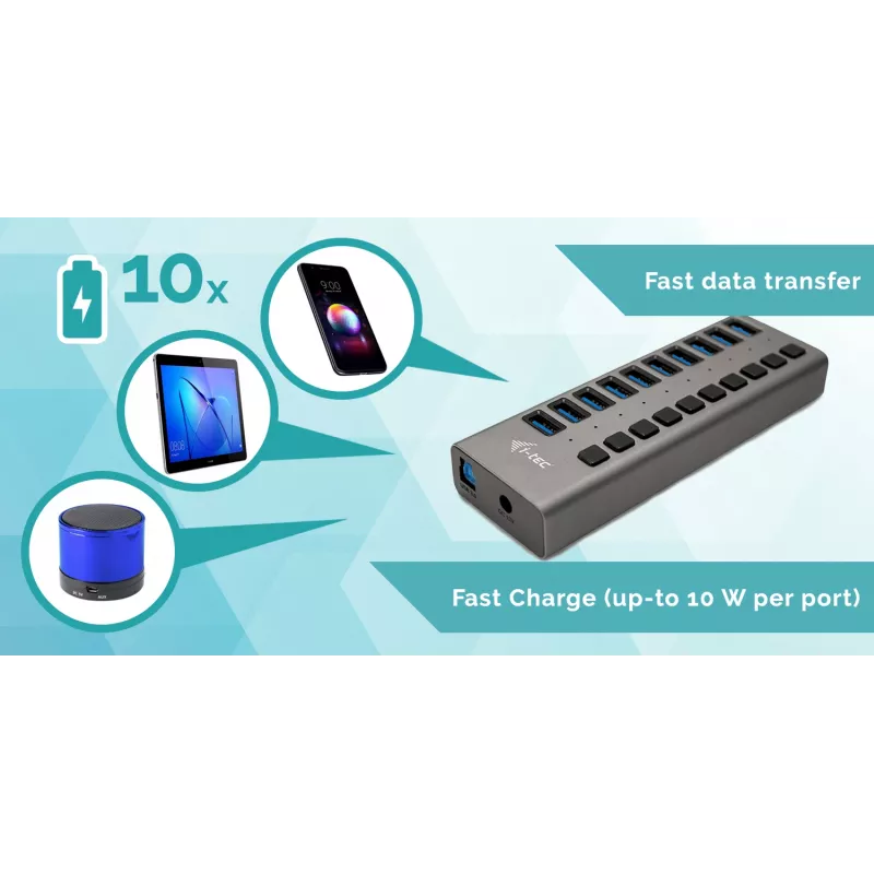 i-tec USB 3.0 Charging HUB 10 poorten + voeding 48 W