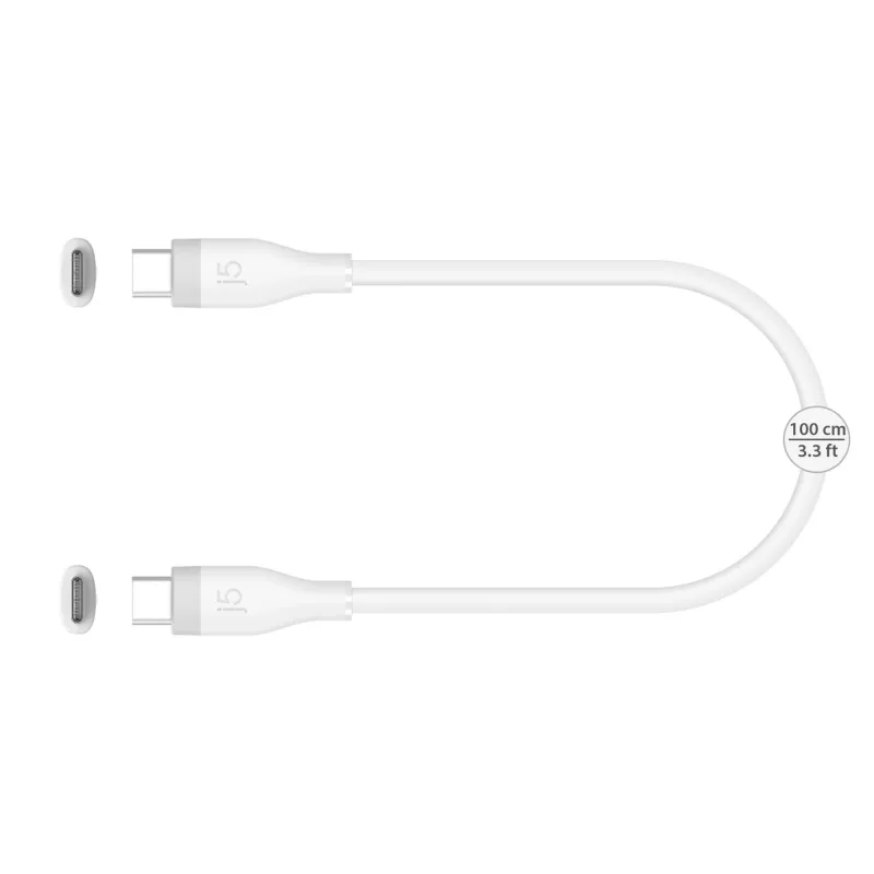 USB-C-naar-USB-C laad-/datakabel j5create JUCX17W, 60W, vloeibaar siliconen, 1,8 m, wit