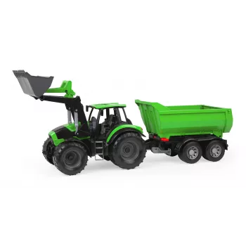 Mechanische speelgoedtractor Lena Deutz-Fahr Worxx met 74 cm lengte en afneembare aanhanger