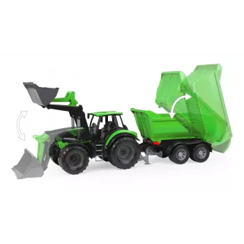 Mechanische speelgoedtractor Lena Deutz-Fahr Worxx met 74 cm lengte en afneembare aanhanger