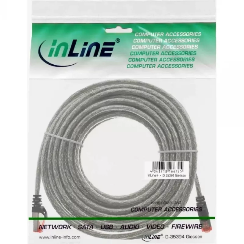 Ethernet-patchkabel InLine Cat6 S/FTP PiMF 250MHz PVC, RJ-45–RJ-45, koper, transparant, 15 m