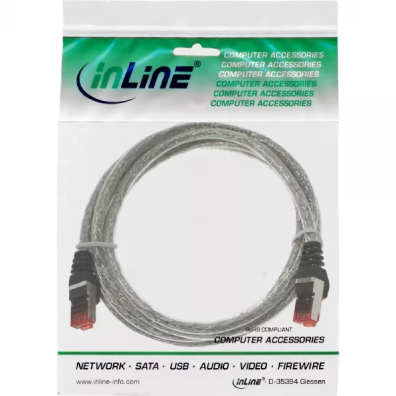 InLine patchkabel S/FTP PiMF Cat.6 250MHz PVC koper transparant 0,3m