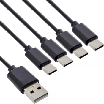 InLine USB 4in1 Y-oplaadkabel, 1x USB-A stekker naar 4x USB-C stekker, zwart 0,5 m