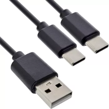 InLine USB 2in1 Y-oplaadkabel, 1x USB-A stekker naar 2x USB-C stekker, zwart 2 m