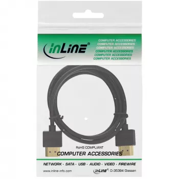 InLine High Speed HDMI-kabel met Ethernet, AM/AM, extra plat, zwart/goud, 0,5 m