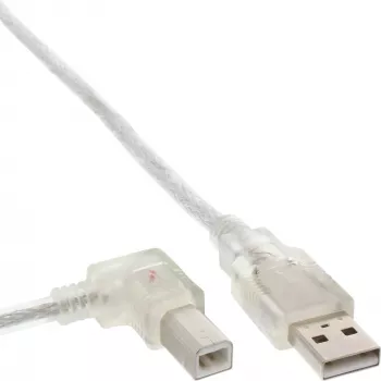 InLine USB 2.0-kabel links afgewinkeld Type-A stekker / B stekker transparant 0,5 m