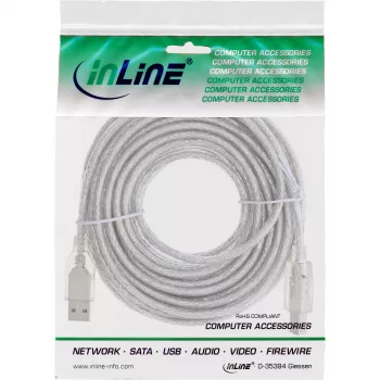 USB 2.0-kabel Type-A stekker / Type-B stekker InLine 34555T 5 m transparant
