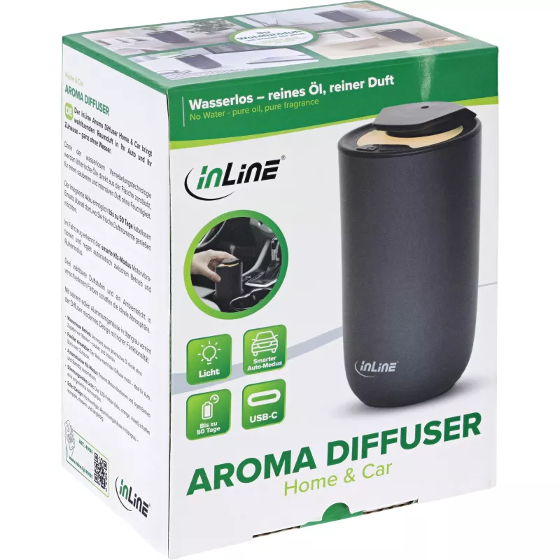InLine aromadiffuser voor thuis en auto, waterloos, sfeerverlichting, oplaadbare accu (40141)