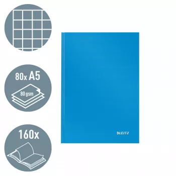 Leitz notebook Solid Hardcover A5 geruit 90 g/m² 80 vel, effen, blauw, A5, 80 vel, glanzend, 80 g/m²
