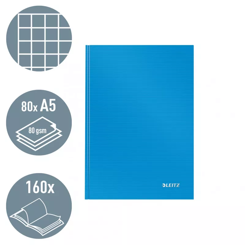 Leitz notebook Solid Hardcover A5 geruit 90 g/m² 80 vel, effen, blauw, A5, 80 vel, glanzend, 80 g/m²