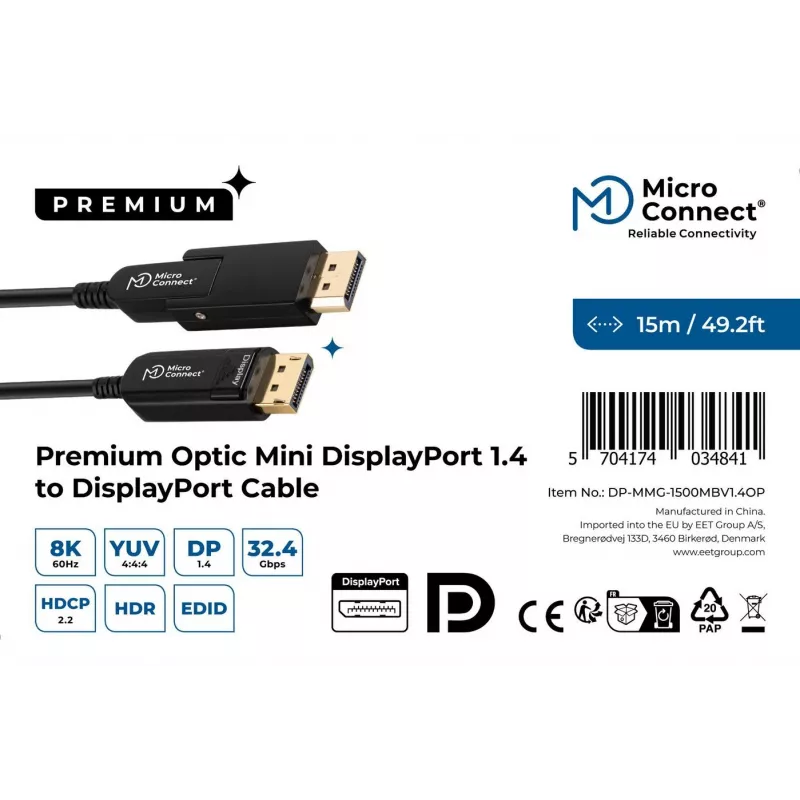 Microconnect DP-MMG-1500MBV1.4OP DisplayPort-kabel 15 m zwart