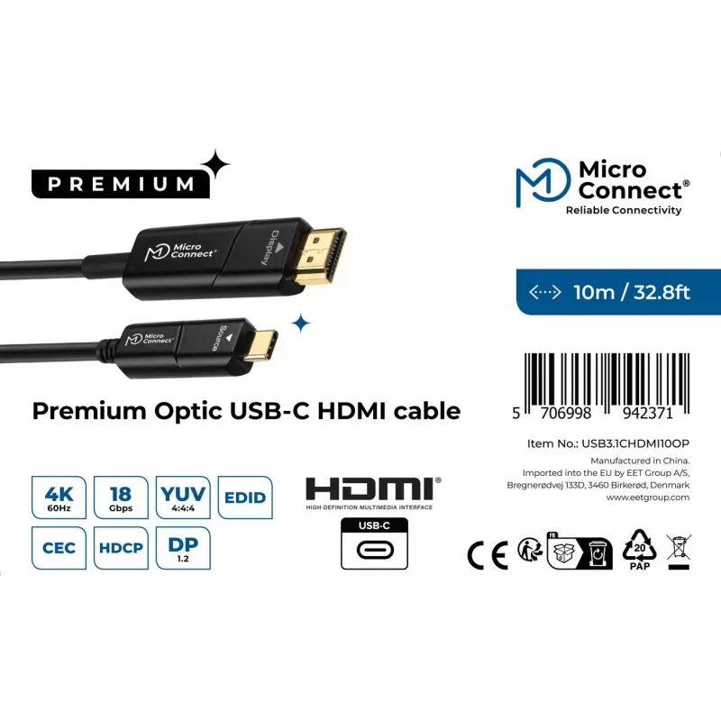 Microconnect USB3.1CHDMI10OP videokabel-adapter 10 m USB Type-C HDMI zwart