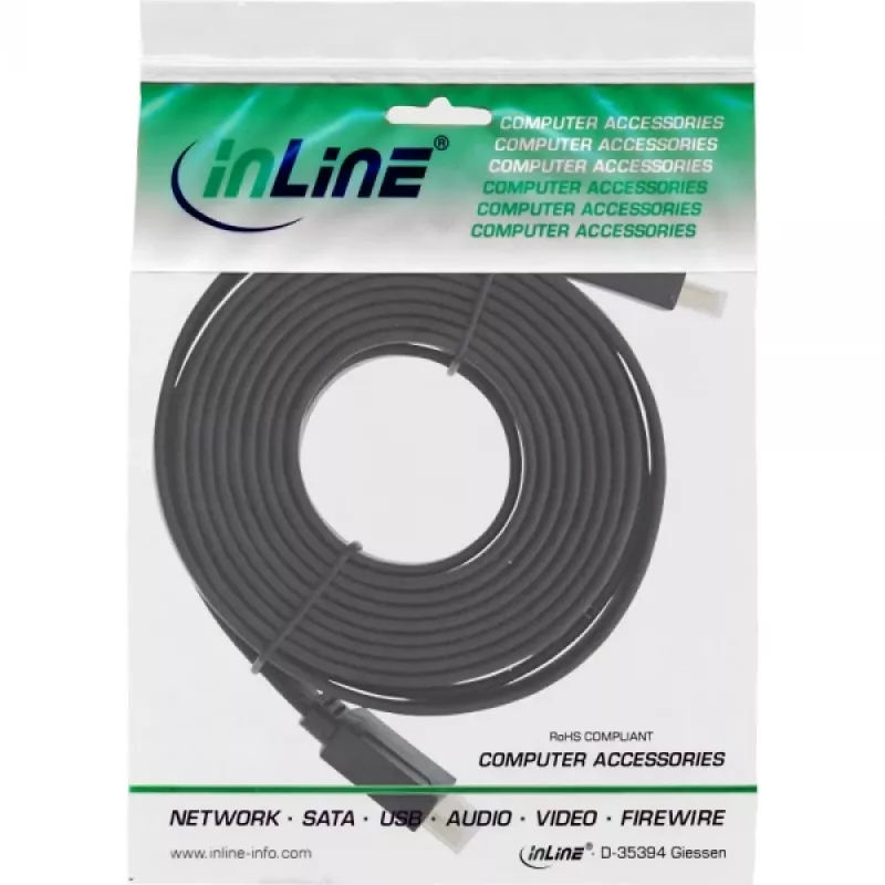 InLine HDMI platte kabel high speed kabel met Ethernet verguld zwart 5m