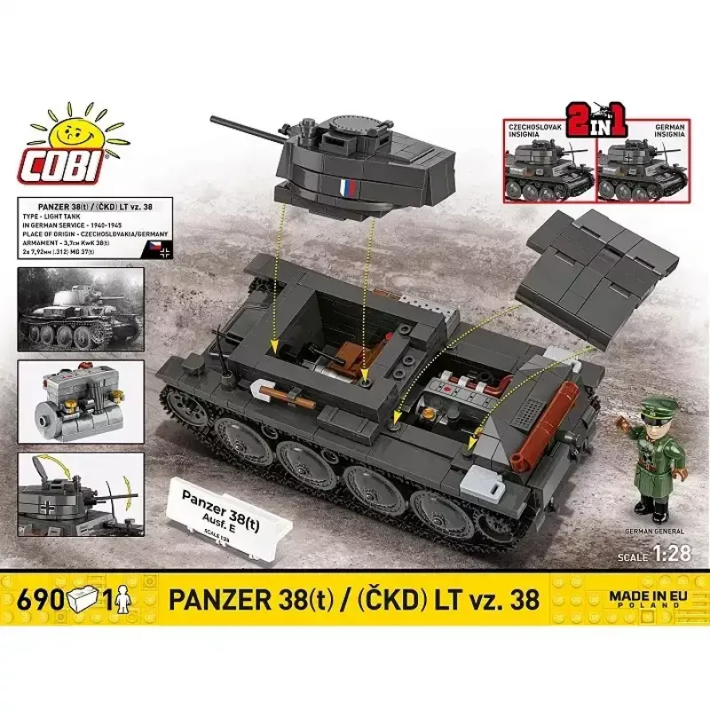 Bouwset Cobi Blocks tank 38 VZ.38 690 elementen – schaalmodellenset