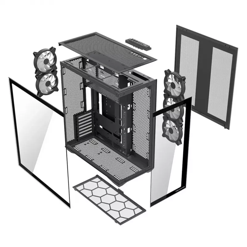 MODECOM Volcano SPACE XL ARGB Full-Tower pc-behuizing — Full Tower, E-ATX-ondersteuning, gehard glas, ARGB, tot 440 mm GPU
