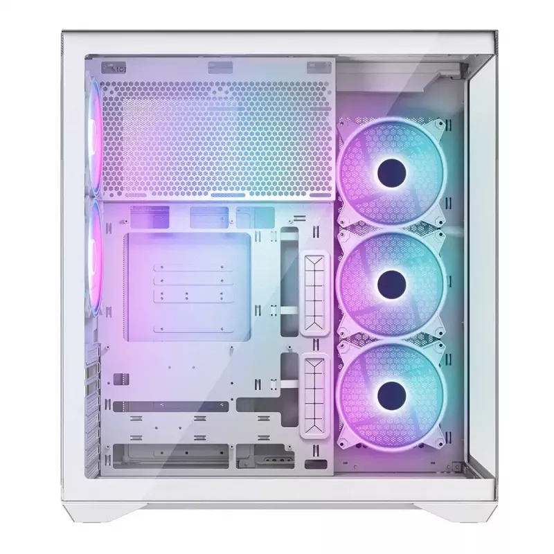 PC Full-Tower-behuizing MODECOM Volcano SPACE XL ARGB FULL TOWER 5F wit — ATX, gehard glas, ARGB, USB-C