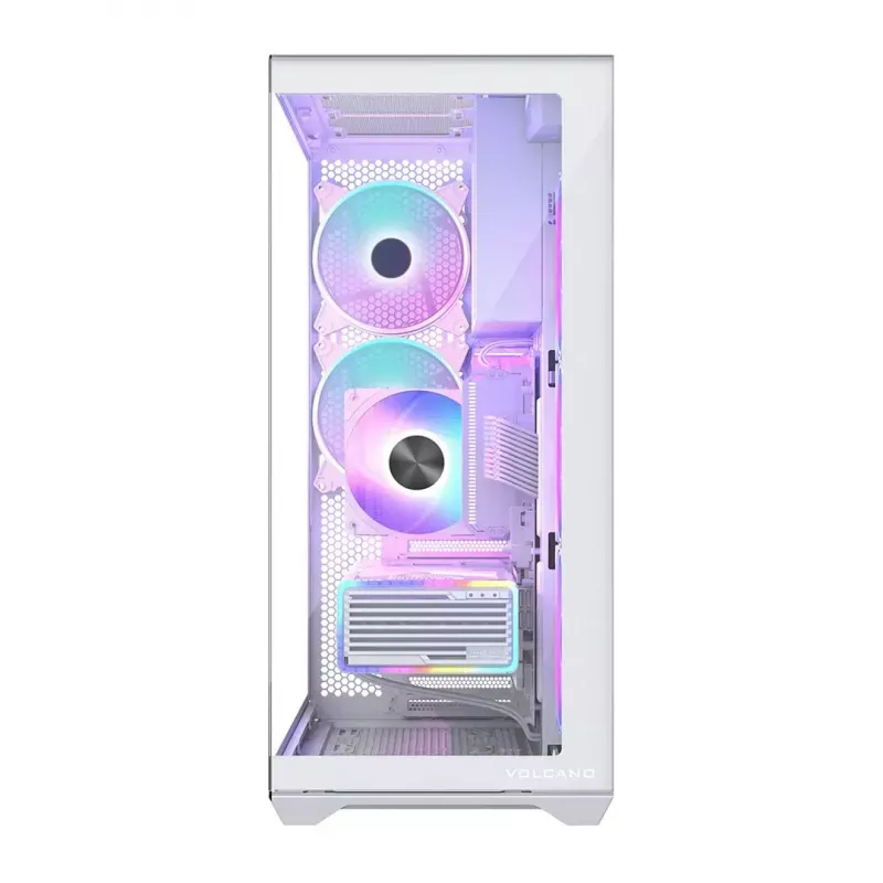 PC Full-Tower-behuizing MODECOM Volcano SPACE XL ARGB FULL TOWER 5F wit — ATX, gehard glas, ARGB, USB-C