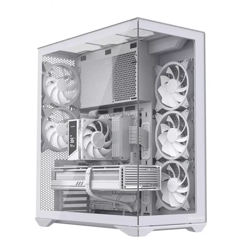 PC Full-Tower-behuizing MODECOM Volcano SPACE XL ARGB FULL TOWER 5F wit — ATX, gehard glas, ARGB, USB-C