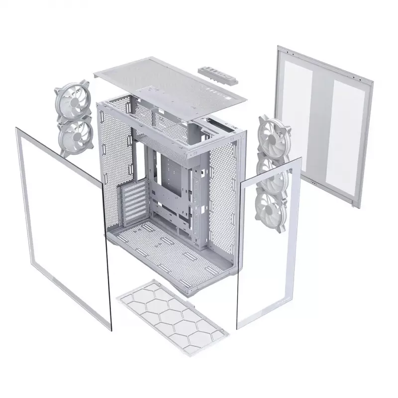PC Full-Tower-behuizing MODECOM Volcano SPACE XL ARGB FULL TOWER 5F wit — ATX, gehard glas, ARGB, USB-C
