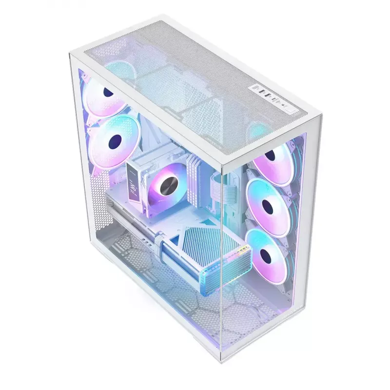 PC Full-Tower-behuizing MODECOM Volcano SPACE XL ARGB FULL TOWER 5F wit — ATX, gehard glas, ARGB, USB-C