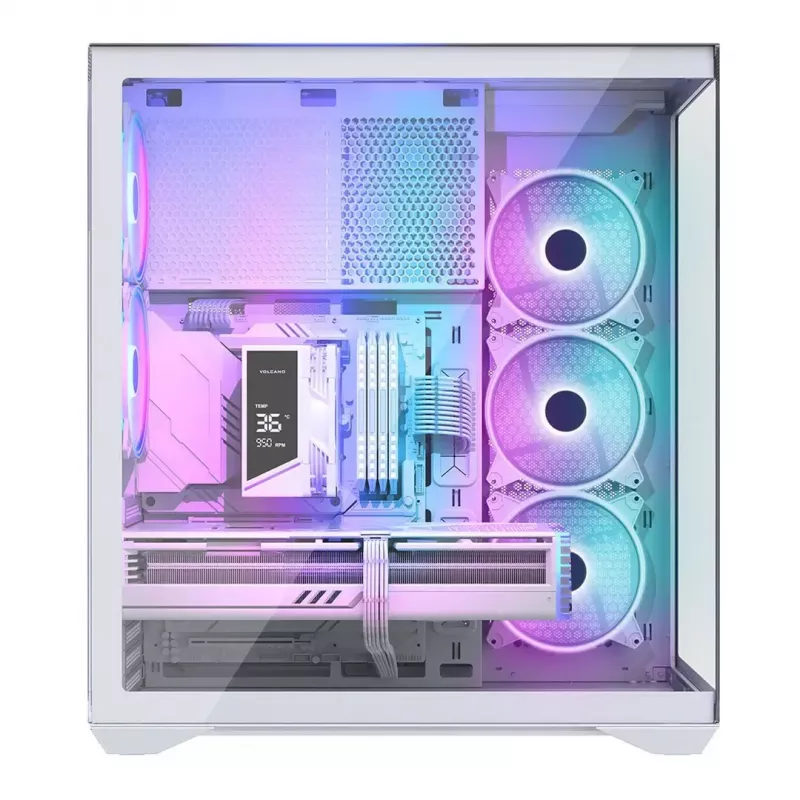 PC Full-Tower-behuizing MODECOM Volcano SPACE XL ARGB FULL TOWER 5F wit — ATX, gehard glas, ARGB, USB-C