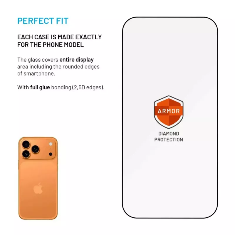 Displayschermfolie FIXED voor Apple iPhone 17 Pro — gehard glas, zwart, Armor met antistofapplicator en AR-laag
