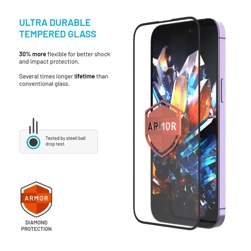 Displayschermfolie FIXED voor Apple iPhone 17 Pro — gehard glas, zwart, Armor met antistofapplicator en AR-laag
