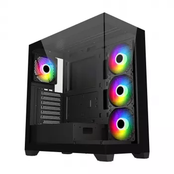 FSP M340-BA behuizing midi tower mITX, mATX, ATX zwart ARGB, midi tower, pc, zwart, ATX, micro ATX, Mini-ITX, glas, SPCC, 17 cm