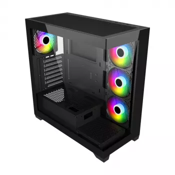 FSP M340-BA behuizing midi tower mITX, mATX, ATX zwart ARGB, midi tower, pc, zwart, ATX, micro ATX, Mini-ITX, glas, SPCC, 17 cm