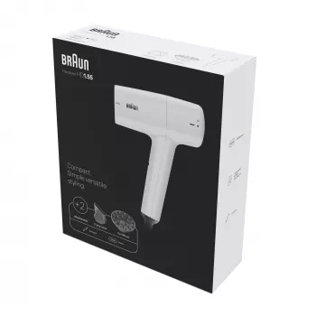 Haardroger BRAUN HD1.55 — 1800 W, 2 warmtestanden, Cool shot, 1,8 m kabel, wit