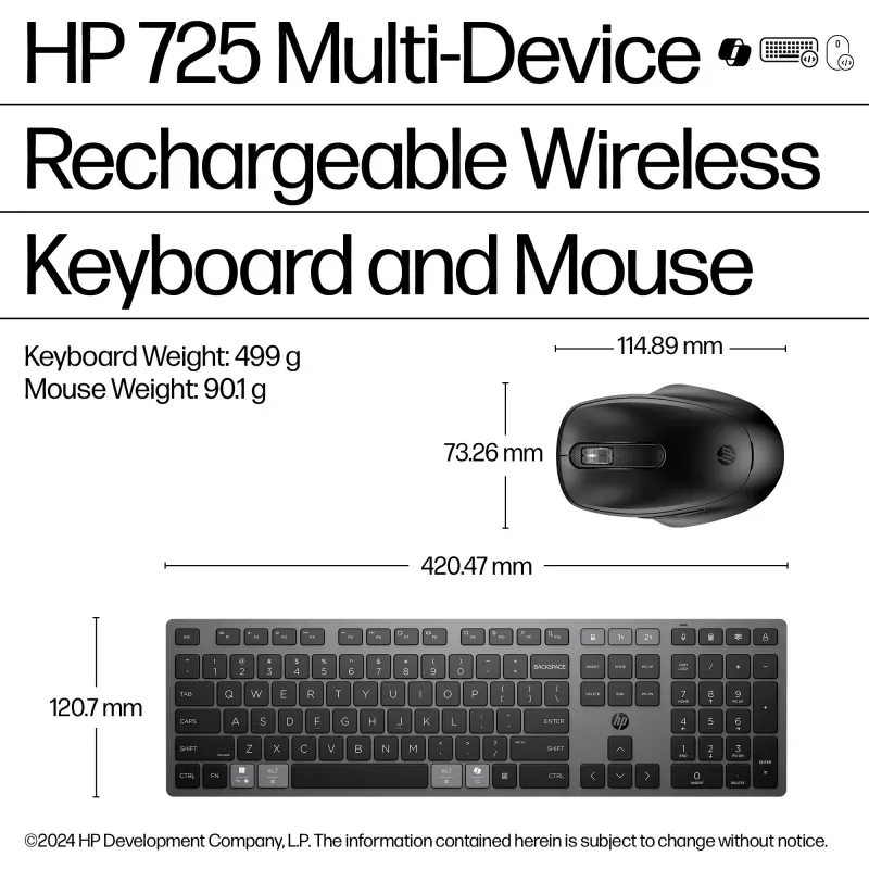 HP 720 multi-device oplaadbare draadloze toetsenbord- en muisset