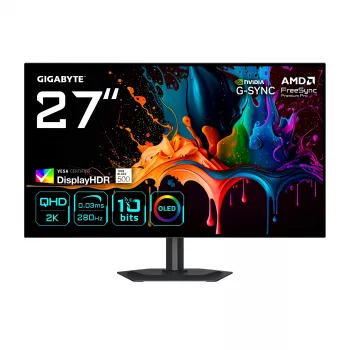 GIGABYTE MO27Q28G 27 inch OLED QHD gaming-monitor – 2560 x 1440, 280 Hz, 0,03 ms, 335 cd/m², DisplayHDR True Black 500, HDMI 2.1, DisplayPort 1.4