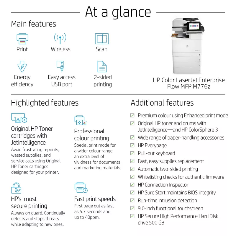 Multifunctioneel apparaat HP Color LaserJet Enterprise Flow MFP M776z laserdrukker kleur
