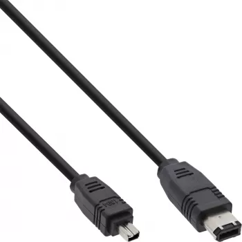 InLine FireWire 400 IEEE1394-kabel, 4-pins male naar 6-pins male, 1,8 m, zwart