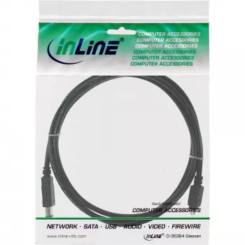 InLine FireWire 400 IEEE1394-kabel, 4-pins male naar 6-pins male, 1,8 m, zwart